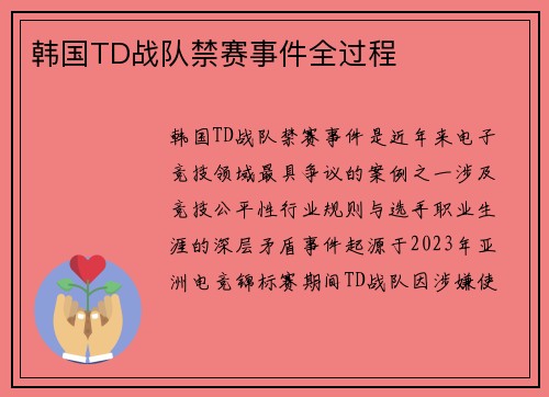韩国TD战队禁赛事件全过程